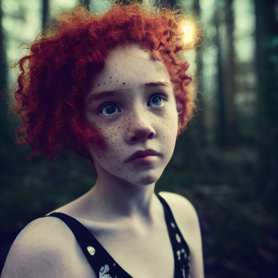 Midjourney AI rothaariges Mädchen im Wald